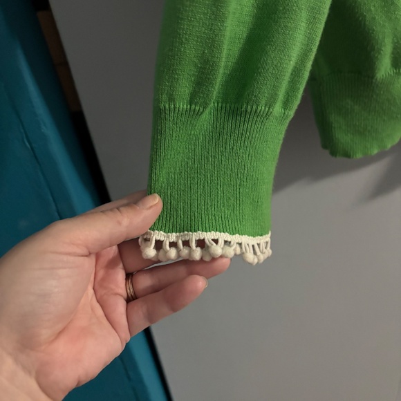 Green Pom Pom Accent Cardigan - Picture 4 of 6